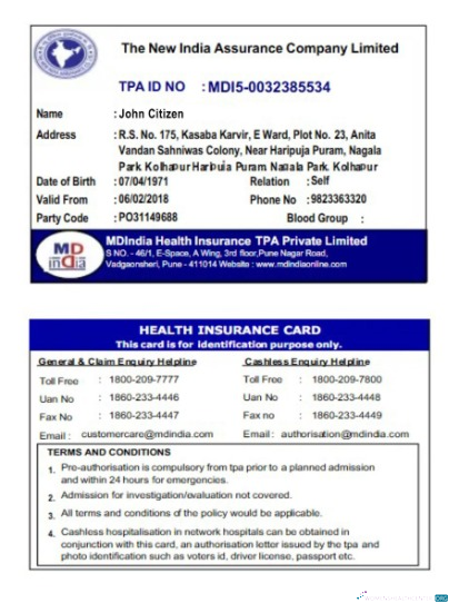 Download India The New India assurance company limited health insurance card Photoshop template